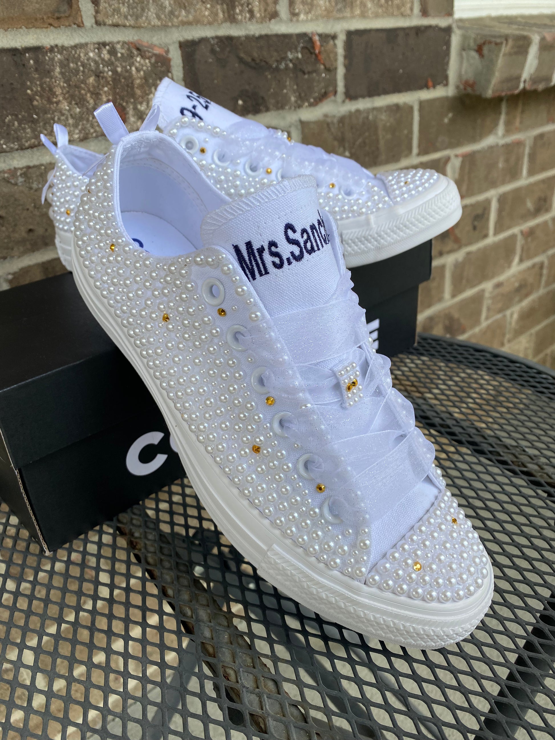 Blinged out converse for wedding sales